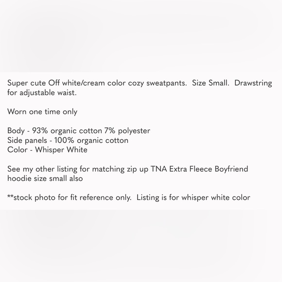 TNA Aritzia Extra Fleece Boyfriend Sweatpant | Small | Whisper White - Picture 11 of 11